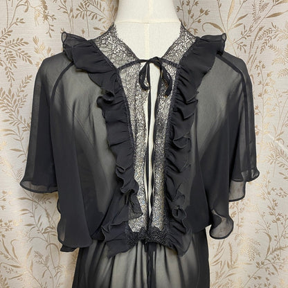 Victorias Secret Black Sheer Ruffle Lace Babydoll Robe S/M Kimono Coquette Goth