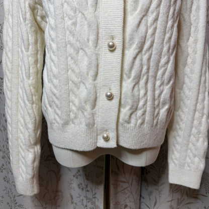 H&M Cable Knit Pearl Button Cardigan Sweater Womens S White Academia Coquette