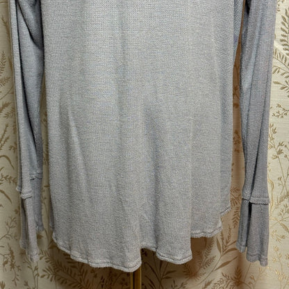 Knox Rose Front Tie Waffle Knit Top Women XL Gray Lace Boho Cozycore Romantic