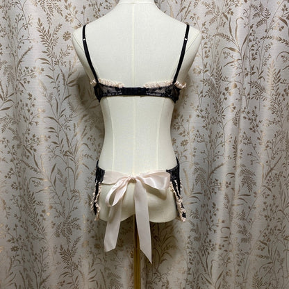 2009 Victoria's Secret Lace Maid Babydoll Chemise 36C Bow Coquette Sirencore