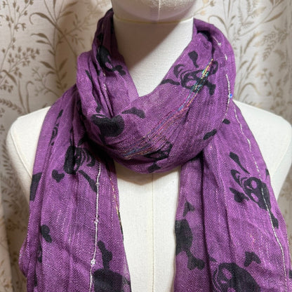 Piratecore Skull and Crossbones Purple Scarf Metallic Goth Halloween Whimsigoth
