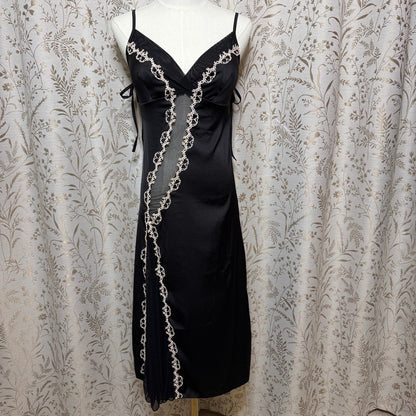Lace Trim Sheer Mesh Asymmetric Midi Slip Dress Women M Y2K Coquette Romantic