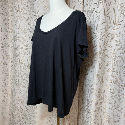 Susina Black Cotton Modal T-Shirt Women 1X Minimalist Capsule Loungewear Relaxed
