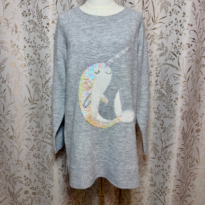LC Lauren Conrad Sequin Narwhal Knit Tunic Sweater Womens L Whimsical Ocean Cozy