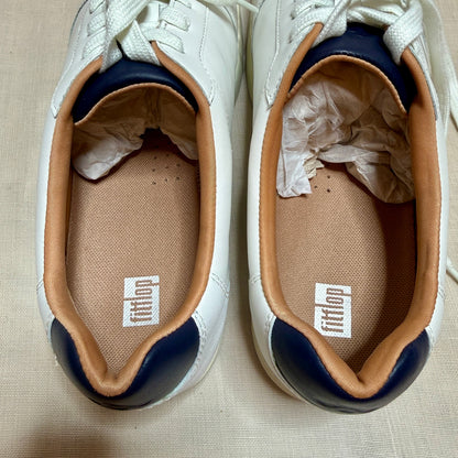 Fitflop Rally Leather Panel Sneakers Women 11 White Blue Ergonomic Arch Support