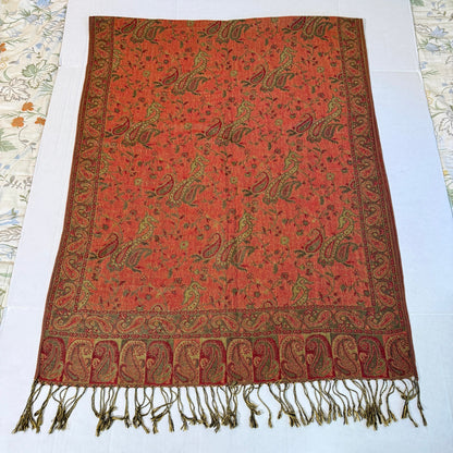 Paisley Pashmina Scarf Shawl Women OS Fringe Rust Olive Boho Autumnal Fairycore