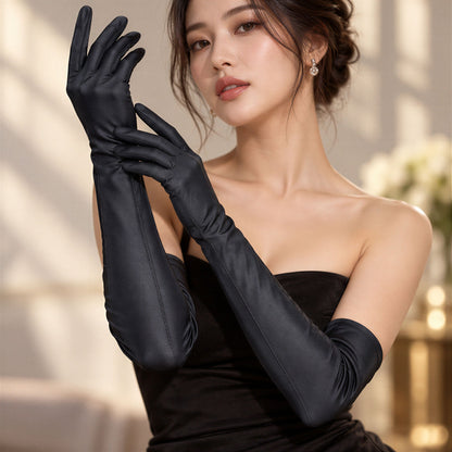 Vintage 1950s Black Opera Length Evening Gloves S Old Hollywood Mid-Century Glam