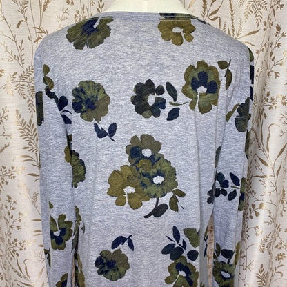 Sonoma Long Sleeve Tee Large Floral Grey Green Boho Cottagecore Grandmacore