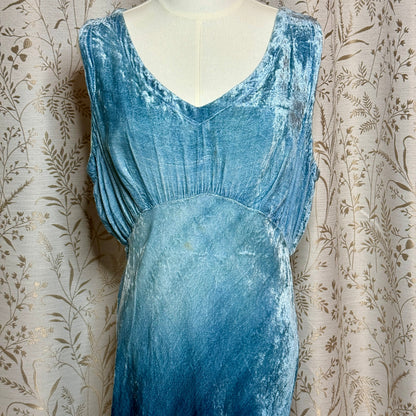 Nostalgia Vintage Ombre Crushed Blue Velvet Maxi Dress Womens L 90s Whimsigoth