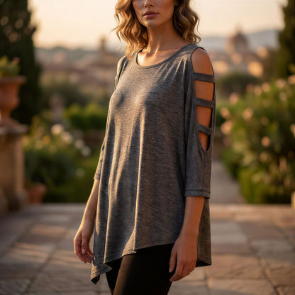 Bobeau Cutout Cold Shoulder Asymmetrical Top Womens 1X Gray Stretch Edgy Casual