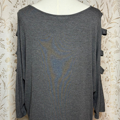 Bobeau Cutout Cold Shoulder Asymmetrical Top Womens 1X Gray Stretch Edgy Casual