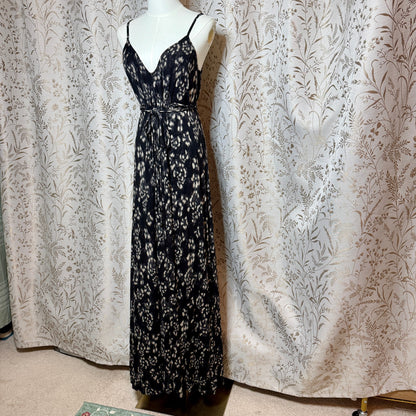 Moda International Leopard Print Maxi Dress Women L Stretch Boho Vintage Y2K