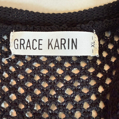 GRACE KARIN Black Open Knit Cardigan Women XL Shrug Goth Whimsigoth Minimalist