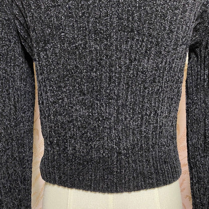 SO Black Chenille Ribbed Crop Cardigan Zip Juniors M Y2K 90s Grunge Whimsigoth