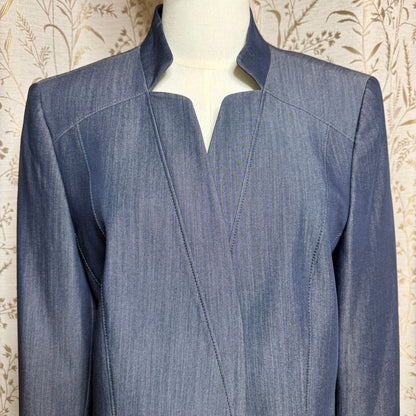 Nine West Tailored Denim-Look Blazer Women 12 Office Siren Minimalist Corpcore