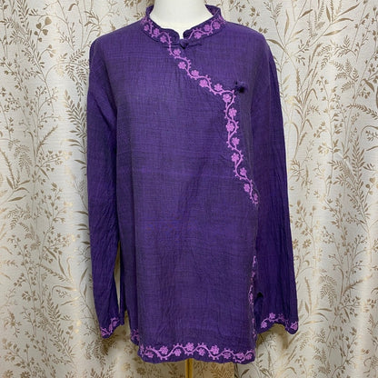 VTG 90s/Y2K Purple Cheongsam Embroidered Cotton Tunic XL Mandarin Floral Asian