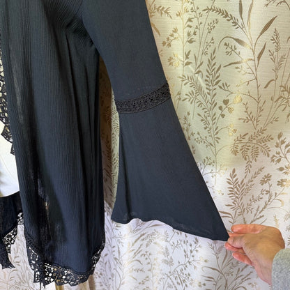 Moral Fiber Black Crochet Lace Open Front Cardigan NWT M Whimsigoth Boho Witchy