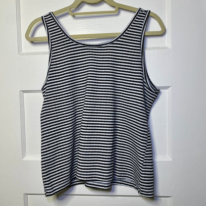 Sonoma Striped Henley Tank Top Women L Black White French Girl Coastal Nautical