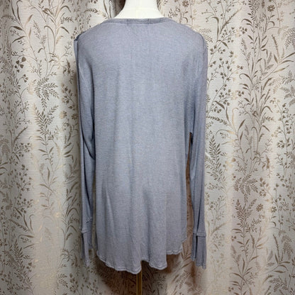 Knox Rose Front Tie Waffle Knit Top Women XL Gray Lace Boho Cozycore Romantic