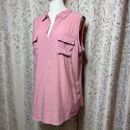 NY Collection Pink Sleeveless V-Neck Utility Tank Top XL Resortwear Gorpcore