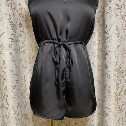 Forever 21 Satin Romper Womens Small Black Coquette Soft Girl Romantic Sleepwear