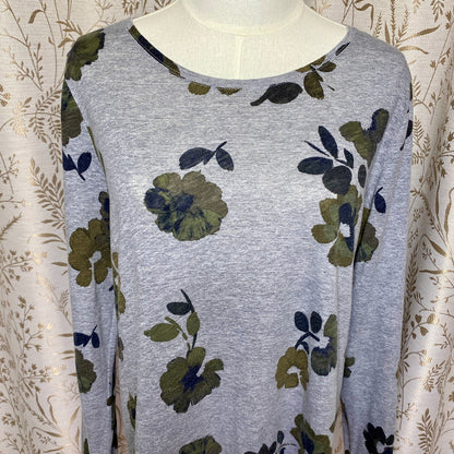 Sonoma Long Sleeve Tee Large Floral Grey Green Boho Cottagecore Grandmacore