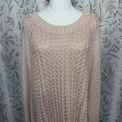 Calvin Klein Jeans Pink Shimmer Knit Sweater Women XL Preppy Boho Light Academia
