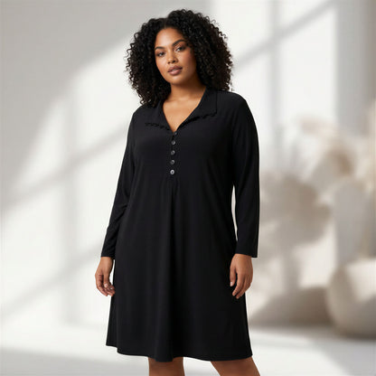 Sympli Black Henley Tunic Dress Womens 18 Lagenlook Minimalist Artsy Travel
