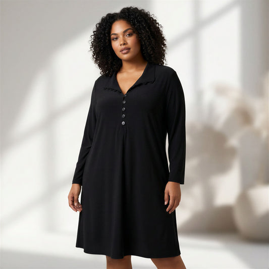 Sympli Black Henley Tunic Dress Womens 18 Lagenlook Minimalist Artsy Travel