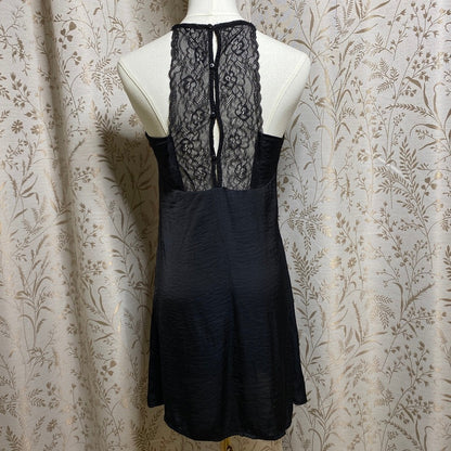 Kendall & Kylie Black Satin Lace Slip Dress XS Grunge Coquette Nightie Mini Goth