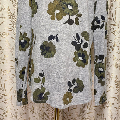 Sonoma Long Sleeve Tee Large Floral Grey Green Boho Cottagecore Grandmacore