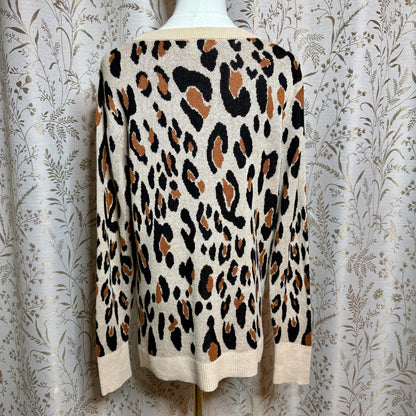 A New Day Bold Leopard Print Sweater Women XL Cozy Casual Office Chic Neutrals