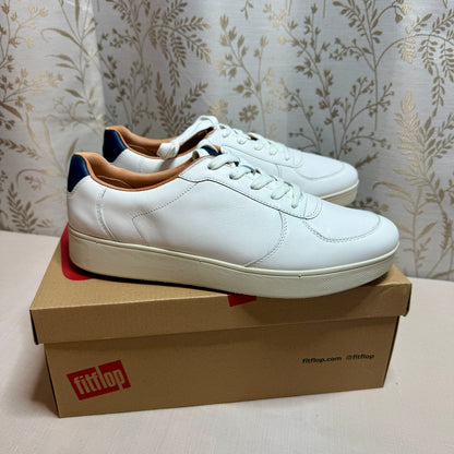 Fitflop Rally Leather Panel Sneakers Women 11 White Blue Ergonomic Arch Support