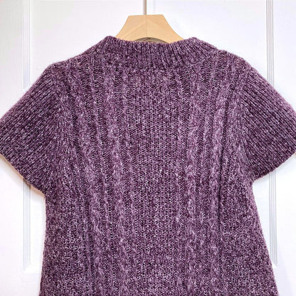 Sonoma Purple Cable Knit Cardigan Womens L Short Sleeve Cozycore Whimsigoth Boho