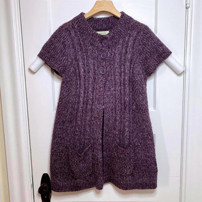 Sonoma Purple Cable Knit Cardigan Womens L Short Sleeve Cozycore Whimsigoth Boho