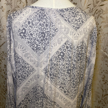 Sonoma Peasant Blouse XL Gray Paisley Leopard Cottagecore Lagenlook Minimalist