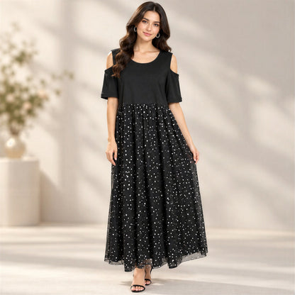 Whimsigoth Polka Dot Maxi Dress Women 1X Black Party Holiday Festive Going Out