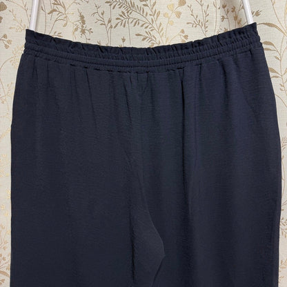 Lagenlook Black Crepe Cropped Wide Leg Pants Women 2XL Coastal Casual Minimalist