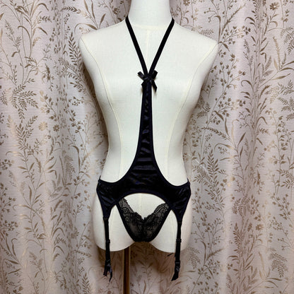 Slingshot Black Halter Lace Garter Teddy M/L Vampy Edgy Sirencore Goth Boudoir