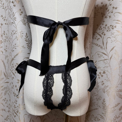 Black Lace Mesh Halter Teddy OS Boudoir Goth Dark Coquette Romantic Sirencore