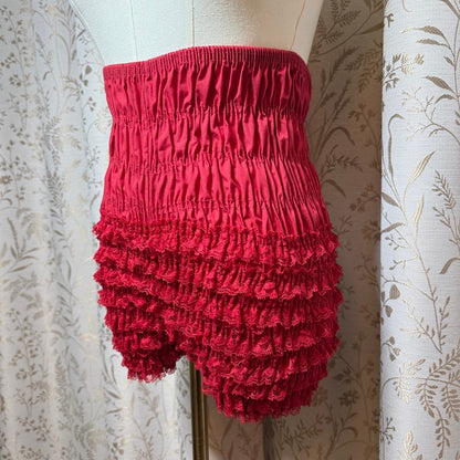 Womens Red Lace Ruffle High Waist Bloomer Shorts S/M Lolita Cosplay Coquette