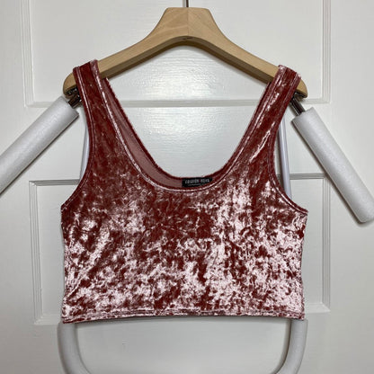 Fashion Nova Dusty Rose Velvet Crop Top Juniors XL Stretch Y2K Ballet Boho Club