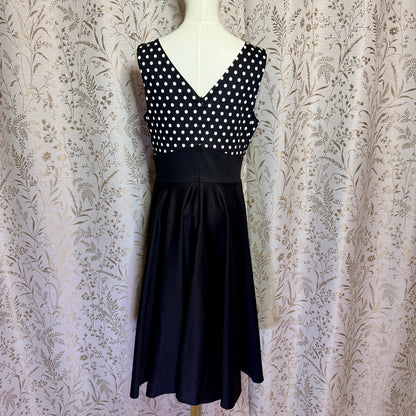 Belle Poque Polka Dot Cocktail Swing Dress L Black White Rockabilly 50s PinUp