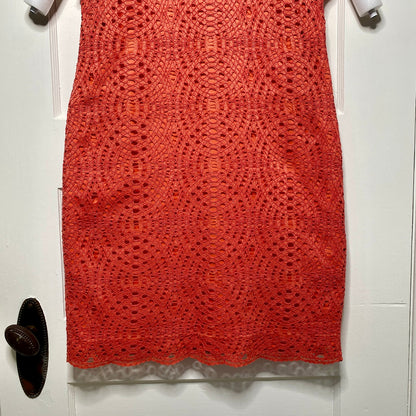 Chicos Geometric Medallion Lace Sheath Dress Petite 0.5 XS Coral Boho Chic Retro