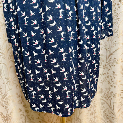 Max Jeans Bird Print Cold Shoulder Blouse Women XL Navy Coastal Boho Sailor Chic