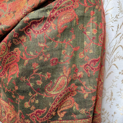 Paisley Pashmina Scarf Shawl Women OS Fringe Rust Olive Boho Autumnal Fairycore