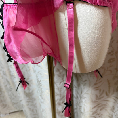 Fredericks of Hollywood Pink Cage Teddy Romper L/XL Coquette Boudoir Romantic