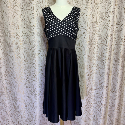Belle Poque Polka Dot Cocktail Swing Dress L Black White Rockabilly 50s PinUp