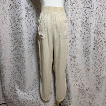 SONOMA Lyocell Linen Pants Womens L Cream Pull On Stretch Waist Neutral Coastal