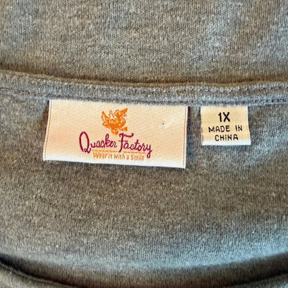 Quacker Factory Pearl Rhinestone Kitty Top 1X Cat Lover Whimsigoth Grandmacore